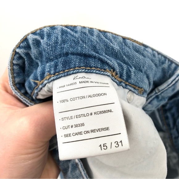 KANCAN Sarah High Rise Fray Hem Mom Shorts 15 / 31 Light Blue Denim Cut Off Rips - Picture 8 of 10